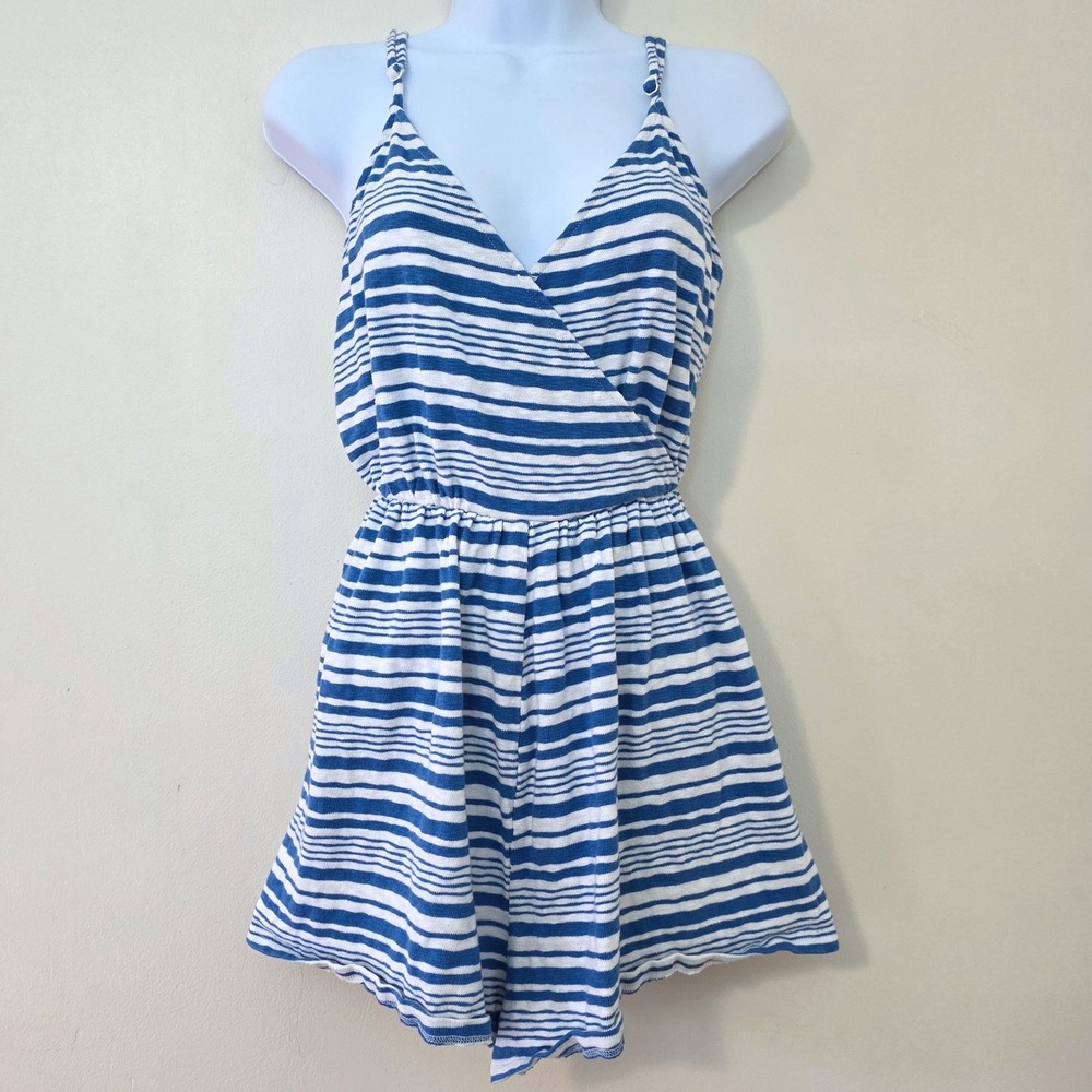 American Eagle Striped Terry Faux Wrap Romper Sz M Beachy Coastal Cover Up